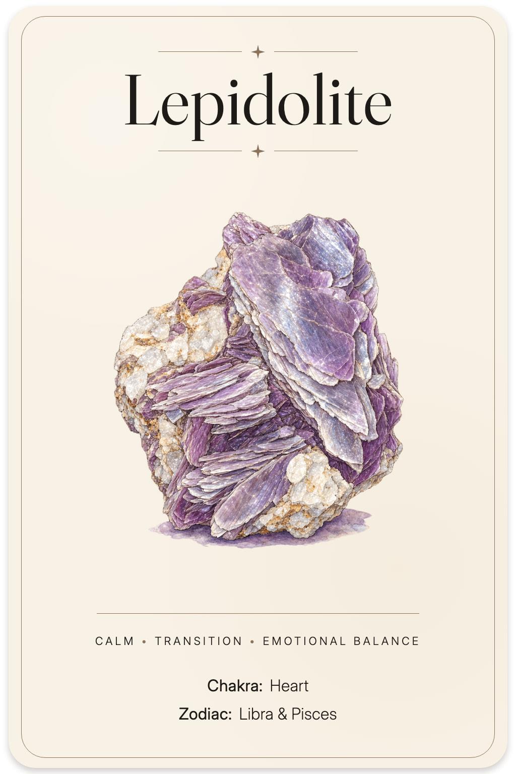 Lepidolite illustrated card