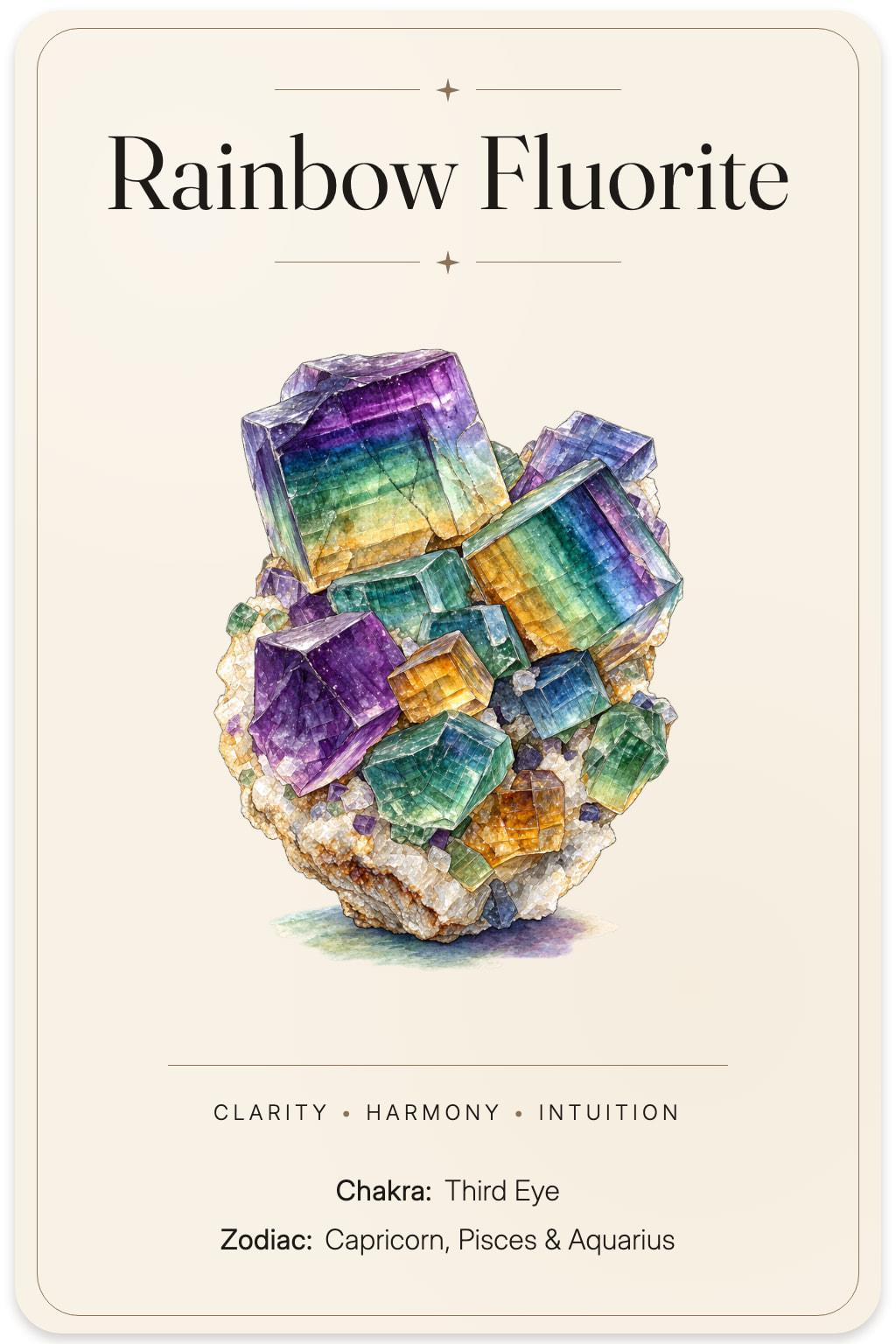 Rainbow Fluorite illustrated card